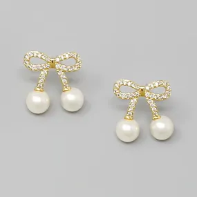 Bow Stud Earrings with Pearl Detail