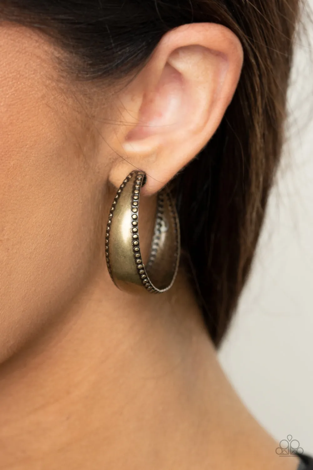 Brass Hoop Earrings Burnished Benevolence by Paparazzi