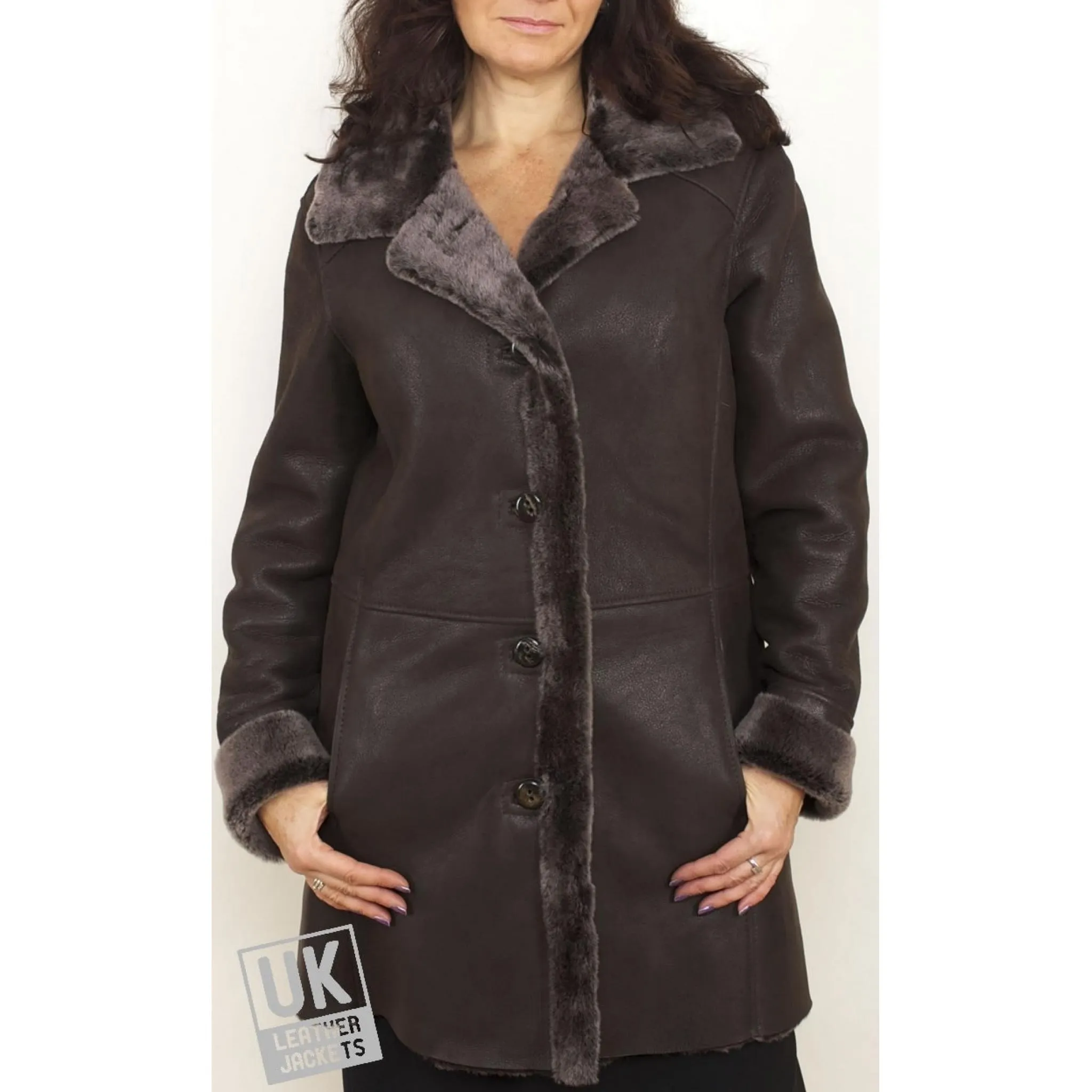 Brown Aria Women's Sheepskin Shearling Coat from UK Leather Jackets