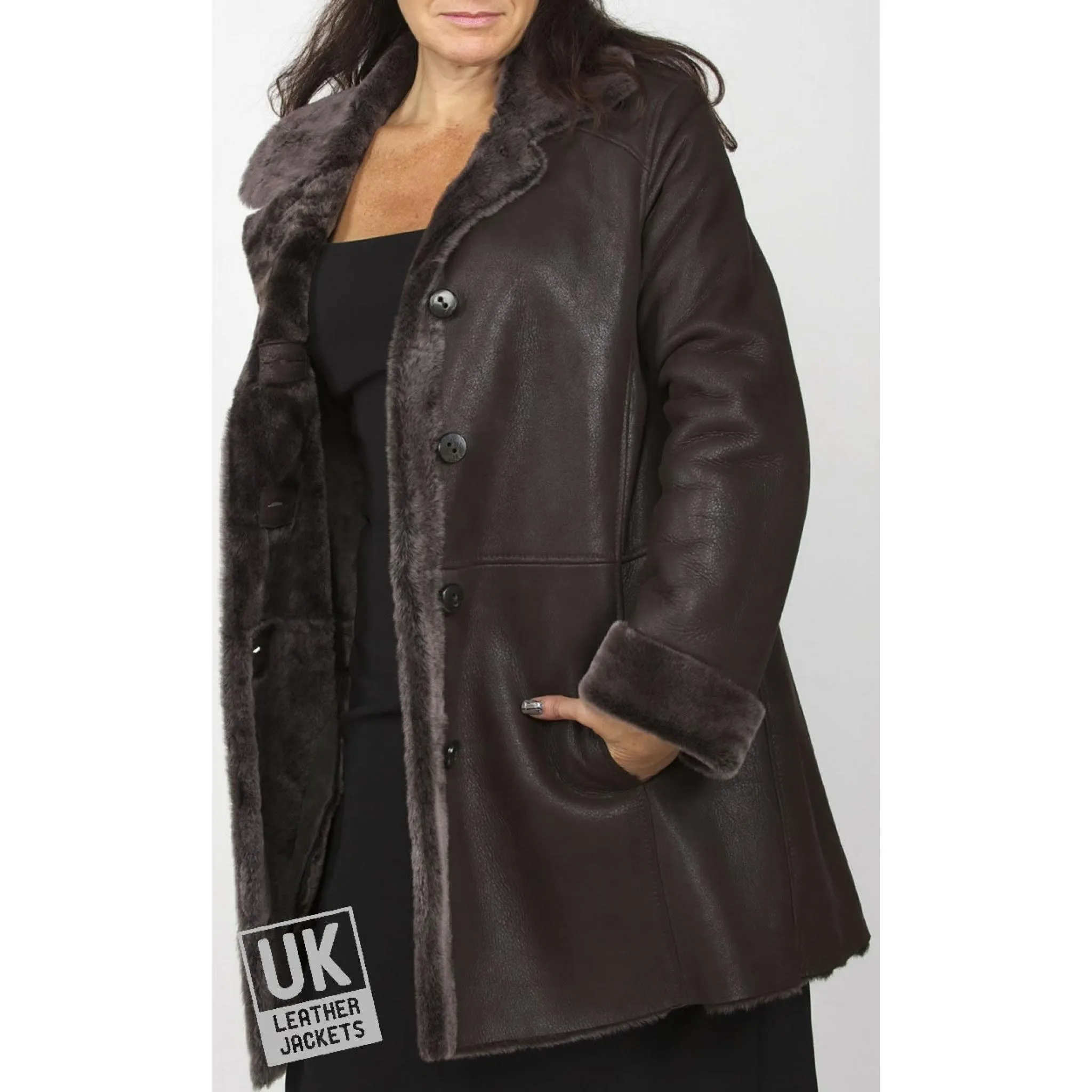 Brown Aria Women's Sheepskin Shearling Coat from UK Leather Jackets