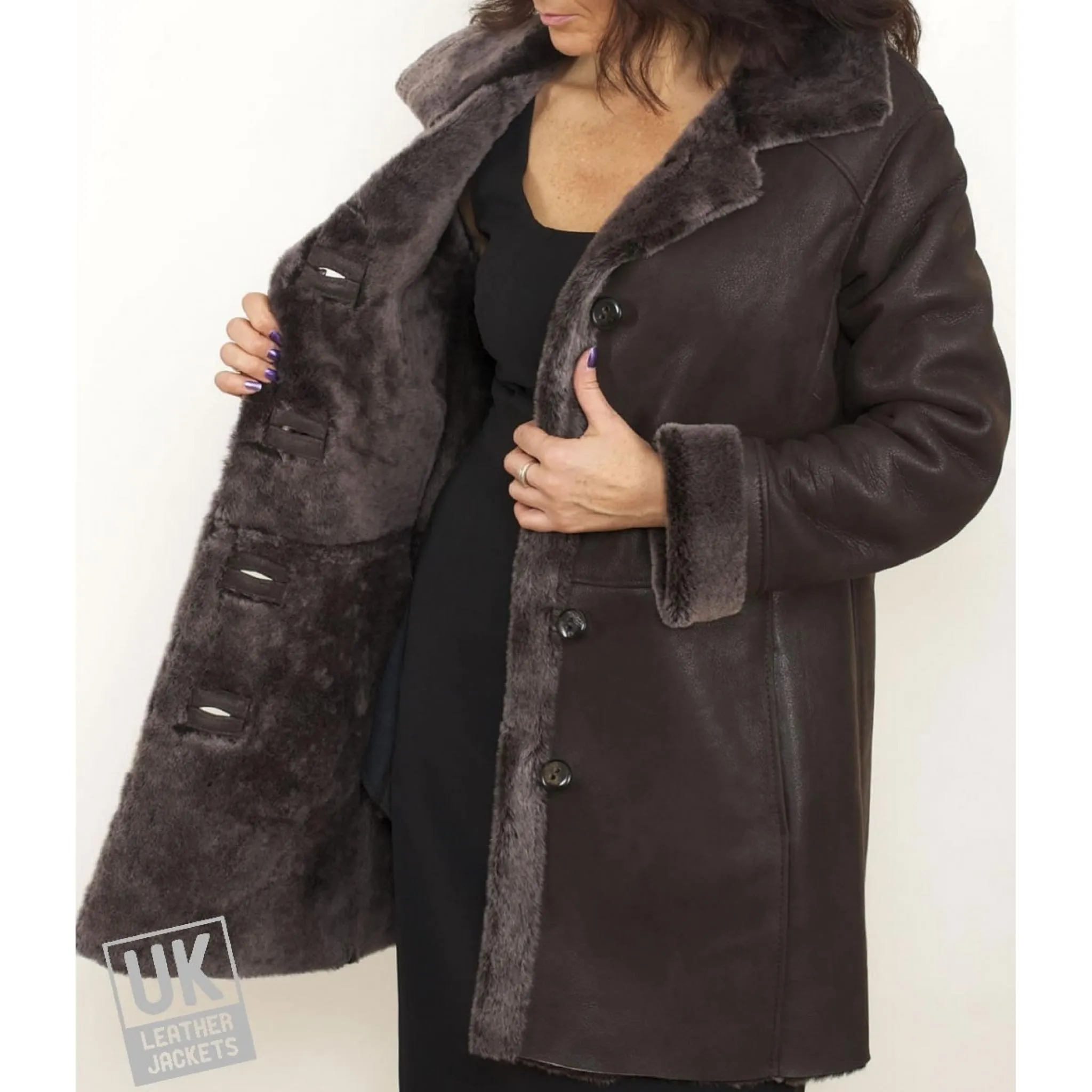 Brown Aria Women's Sheepskin Shearling Coat from UK Leather Jackets