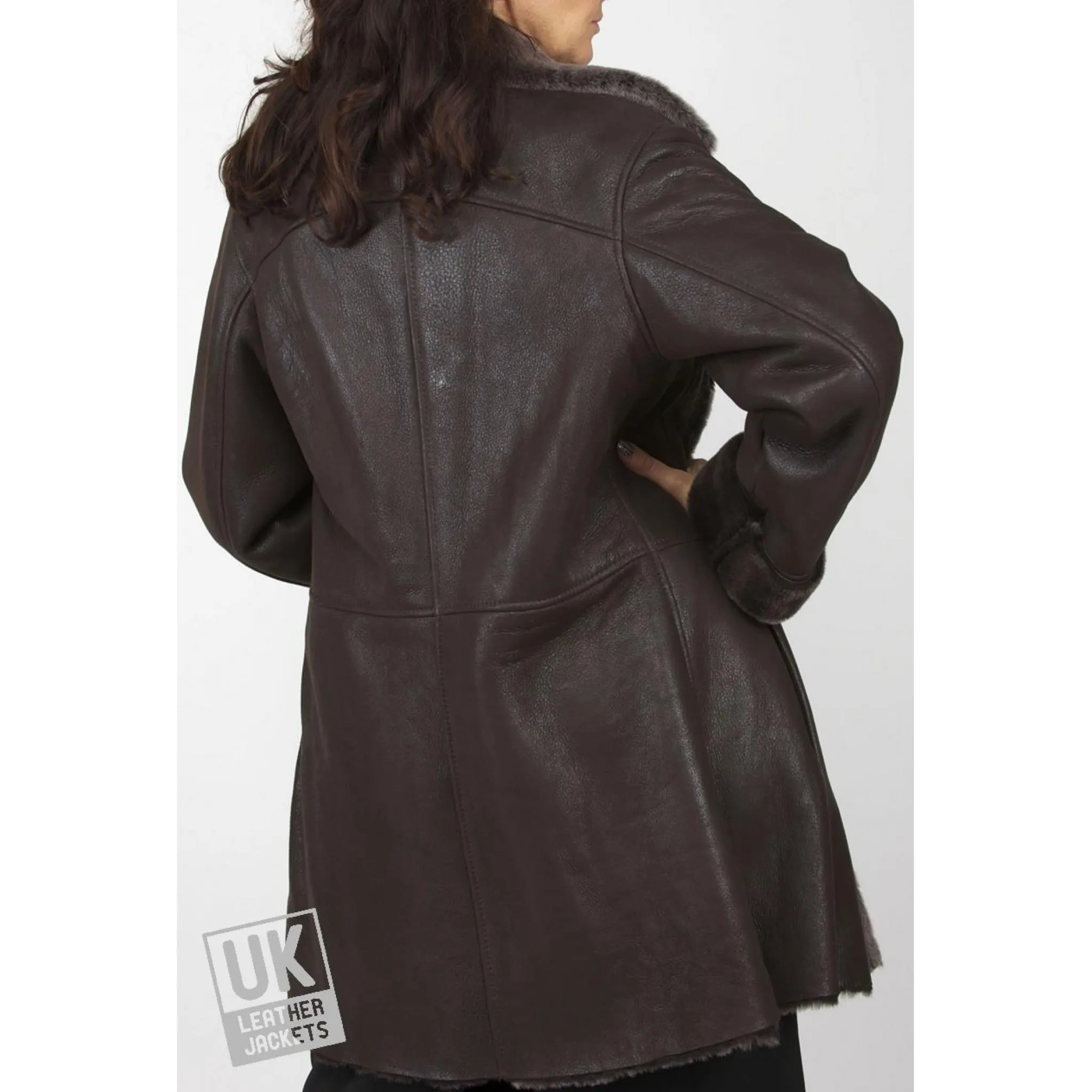 Brown Aria Women's Sheepskin Shearling Coat from UK Leather Jackets