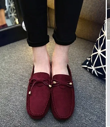 Burgundy Suede Bow Men's Loafers