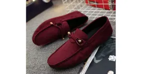 Burgundy Suede Bow Men's Loafers