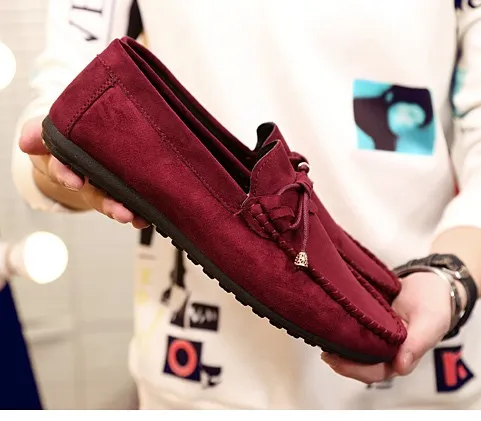 Burgundy Suede Bow Men's Loafers