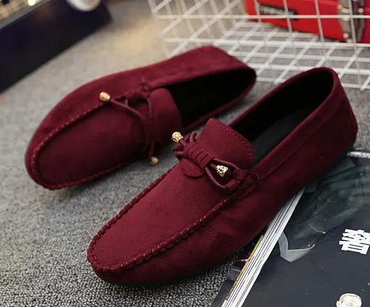 Burgundy Suede Bow Men's Loafers