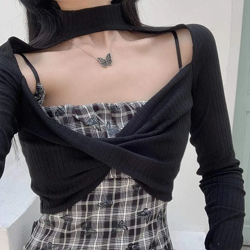 Butterfly Plaid Ruffles Slip Dresses for Women