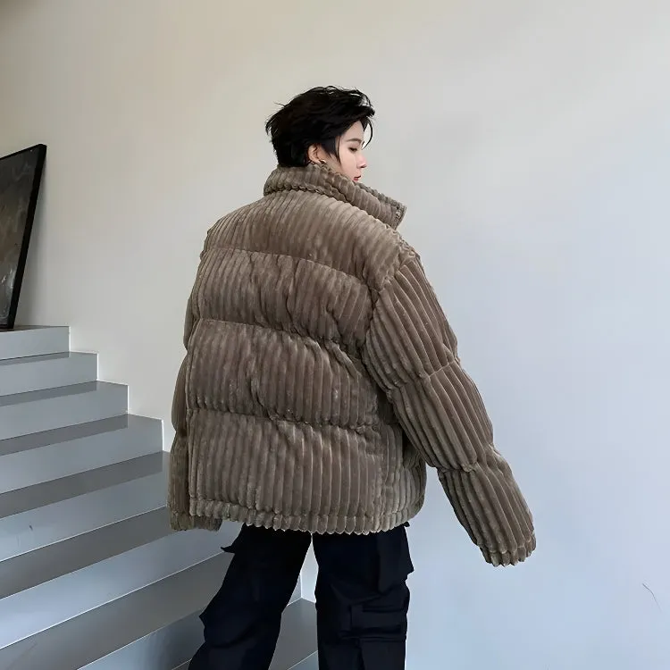 Corduroy Puffer Jacket with Button Closure