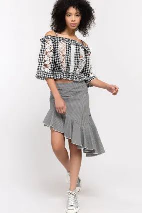 Gingham Crop Top with Lace Insets