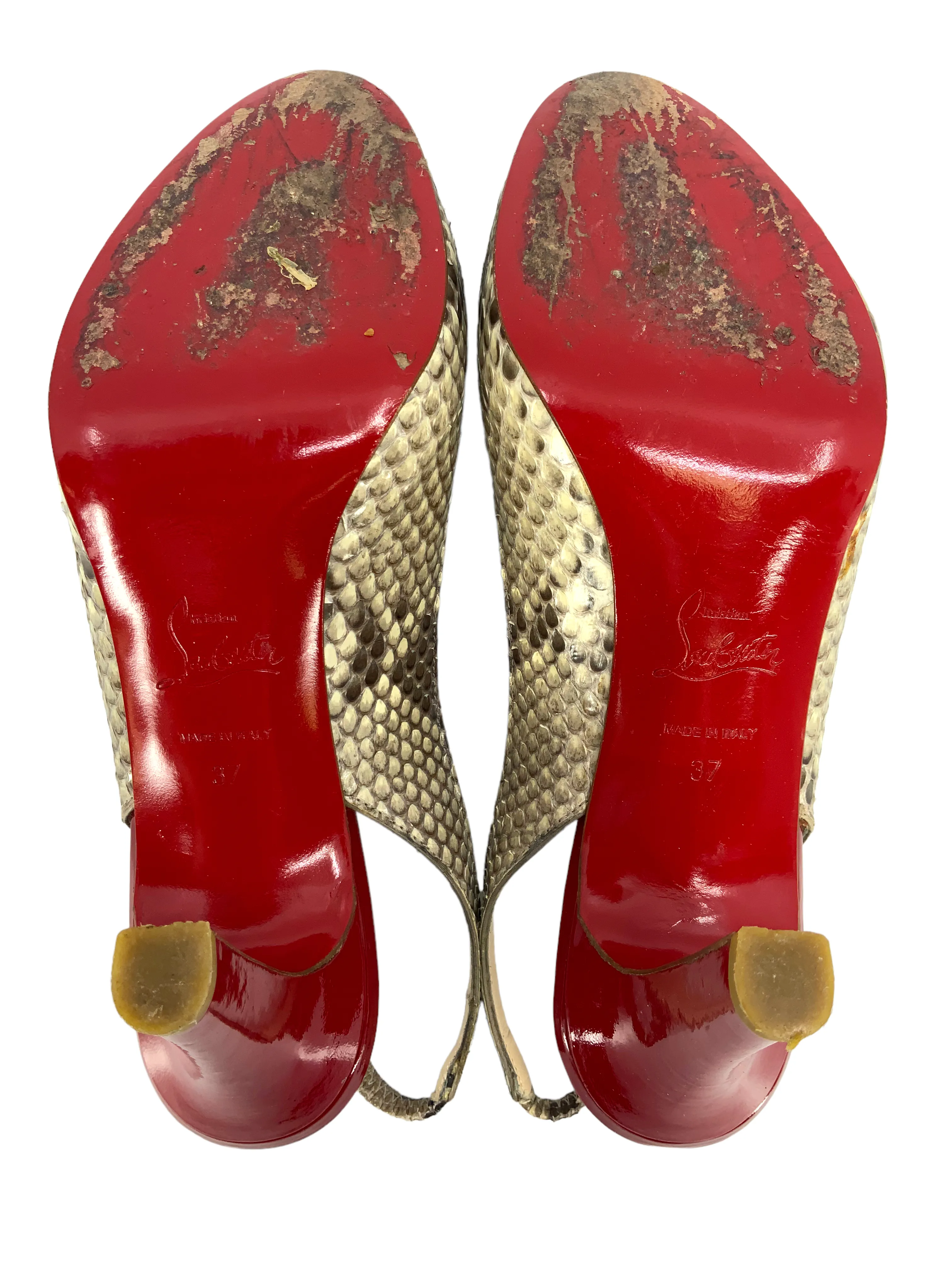 Christian Louboutin Snakeskin Peep Toe Slingbacks Size 7