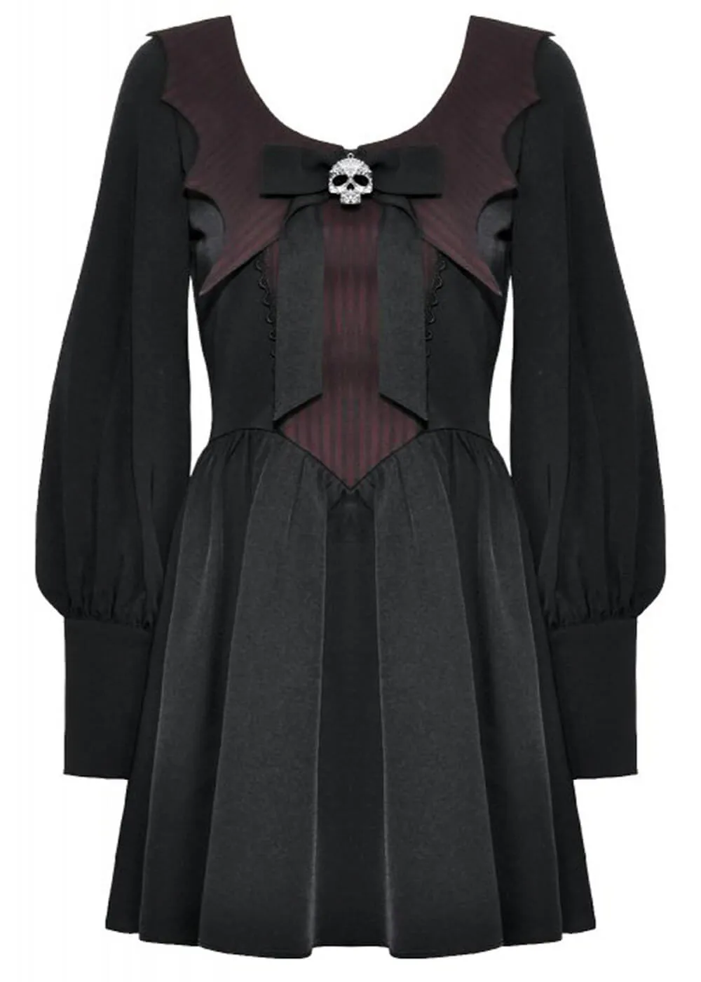 Black Burgundy Skully Bat Dress