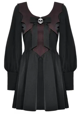 Black Burgundy Skully Bat Dress