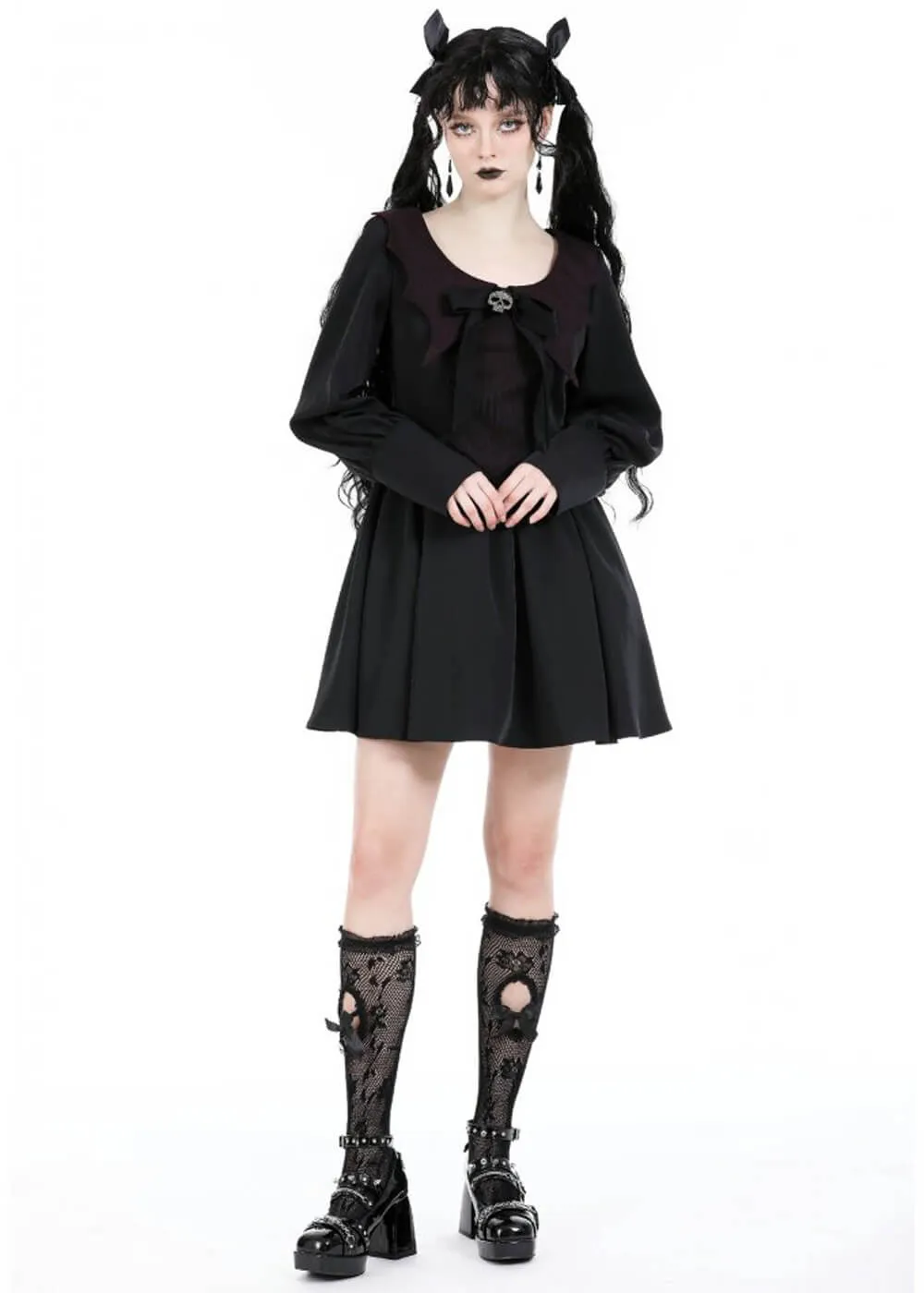 Black Burgundy Skully Bat Dress