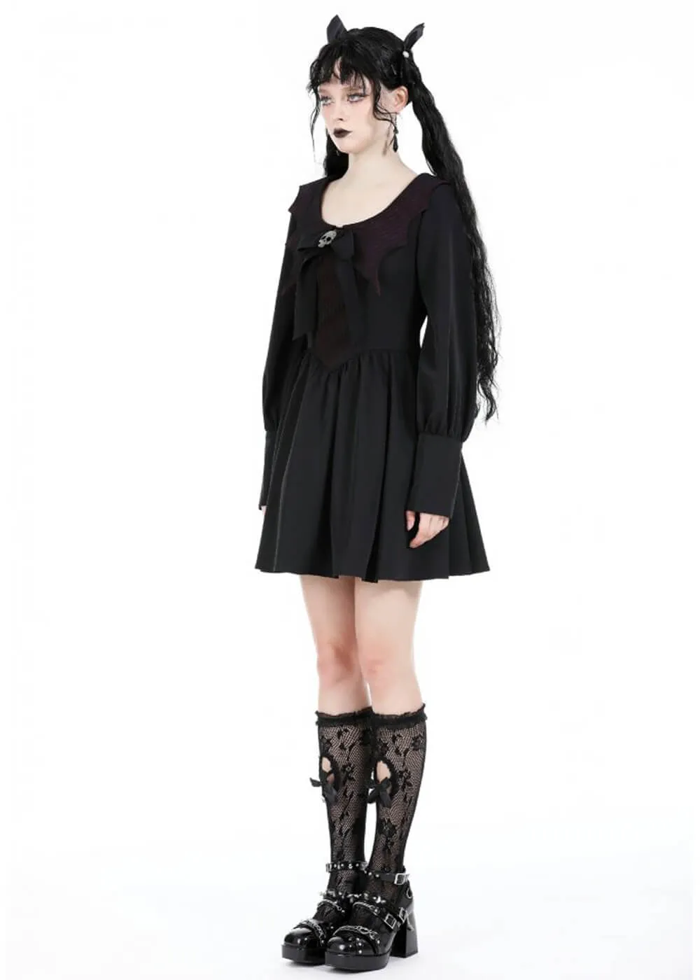 Black Burgundy Skully Bat Dress