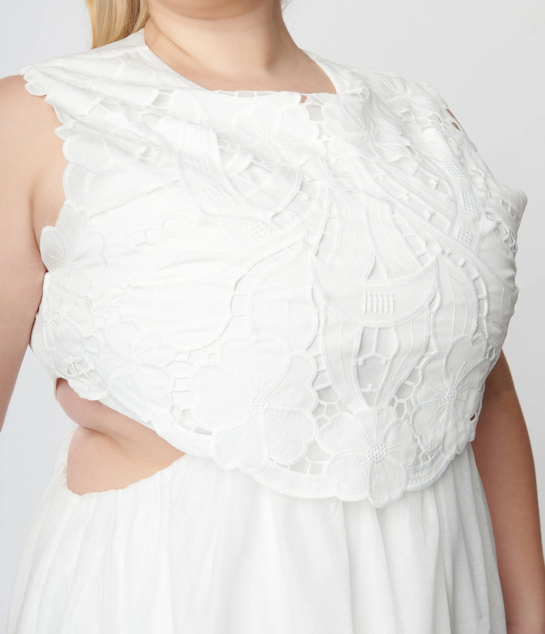 White Lace Front Midi Dress