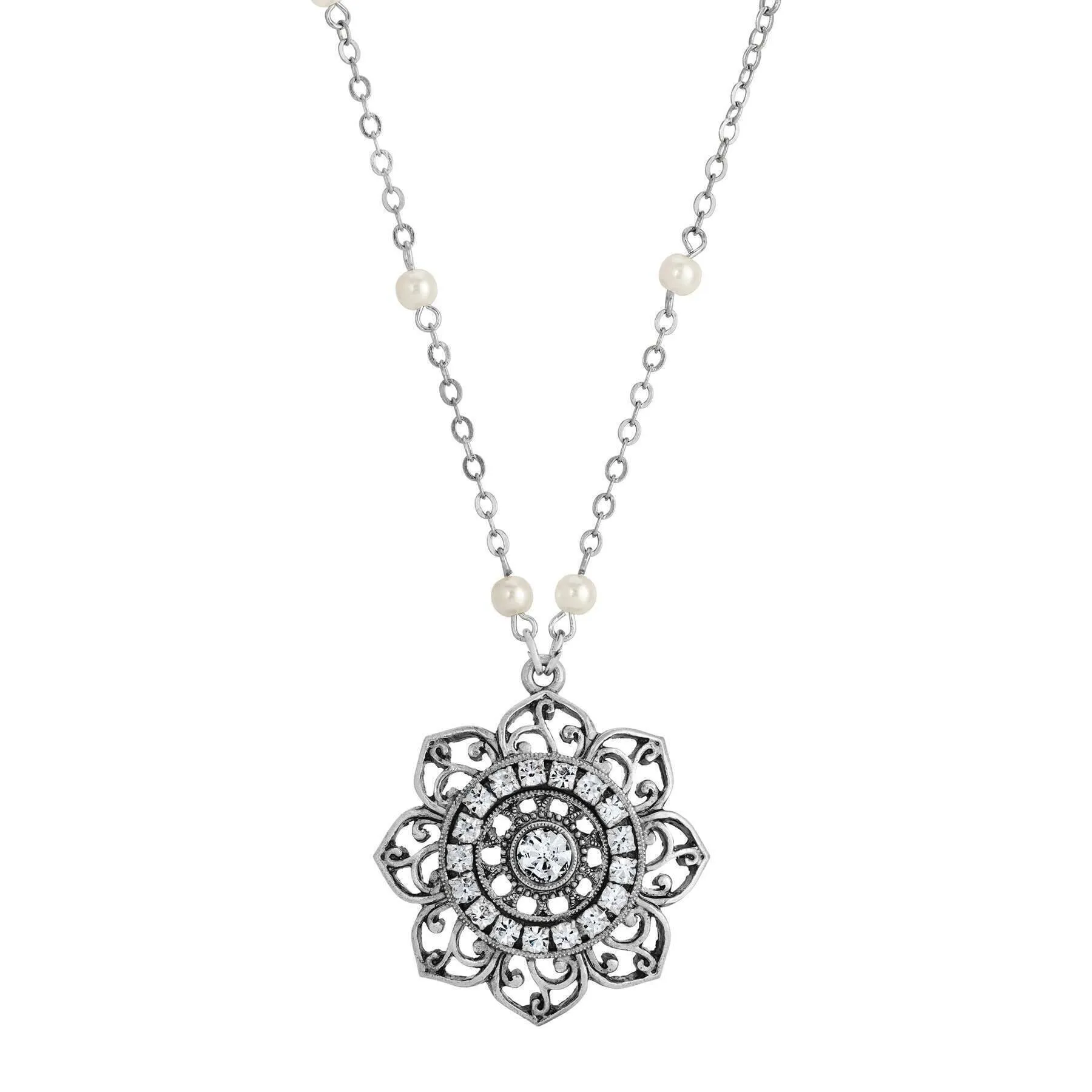 Crystal Flower Faux Pearl Necklace