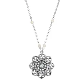 Crystal Flower Faux Pearl Necklace