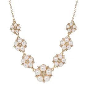 Crystal Star Flower White Faux Pearl Necklace by 1928 Jewelry