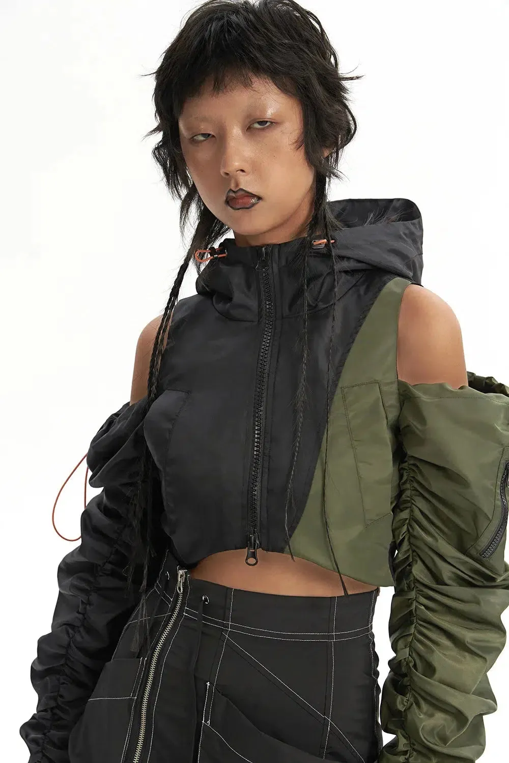 Cyberpunk Ruched Sleeve Puffer Jacket