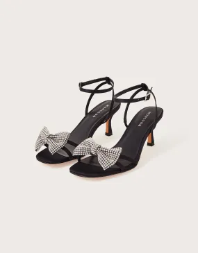 Stylish Black Kitten Heels with Diamante Bow