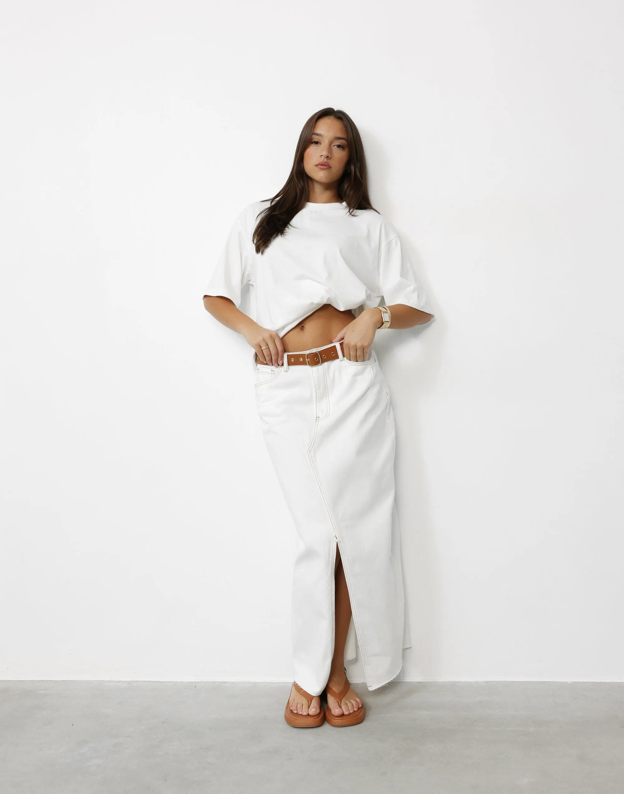 Drew Denim Midi Skirt Off White