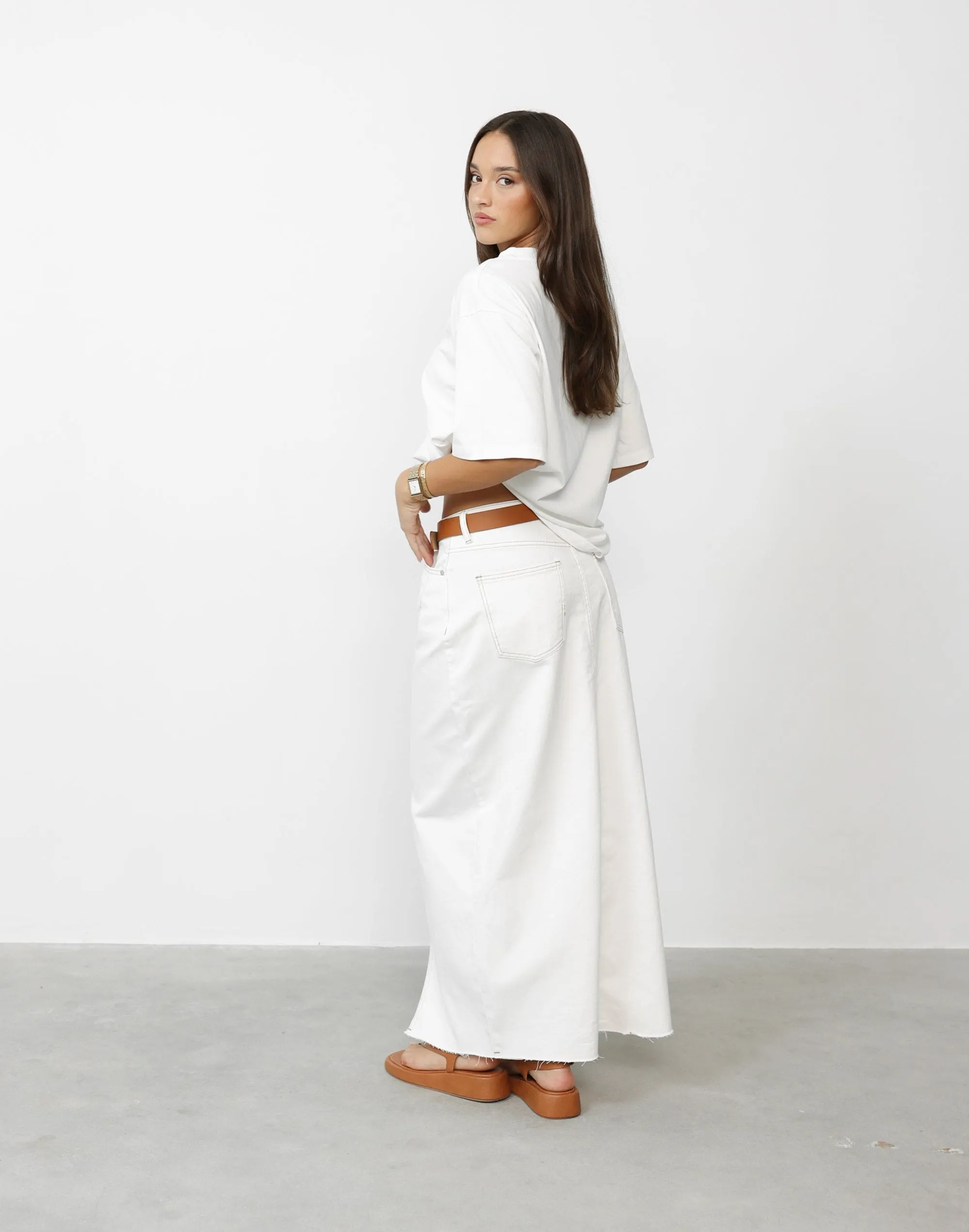 Drew Denim Midi Skirt Off White