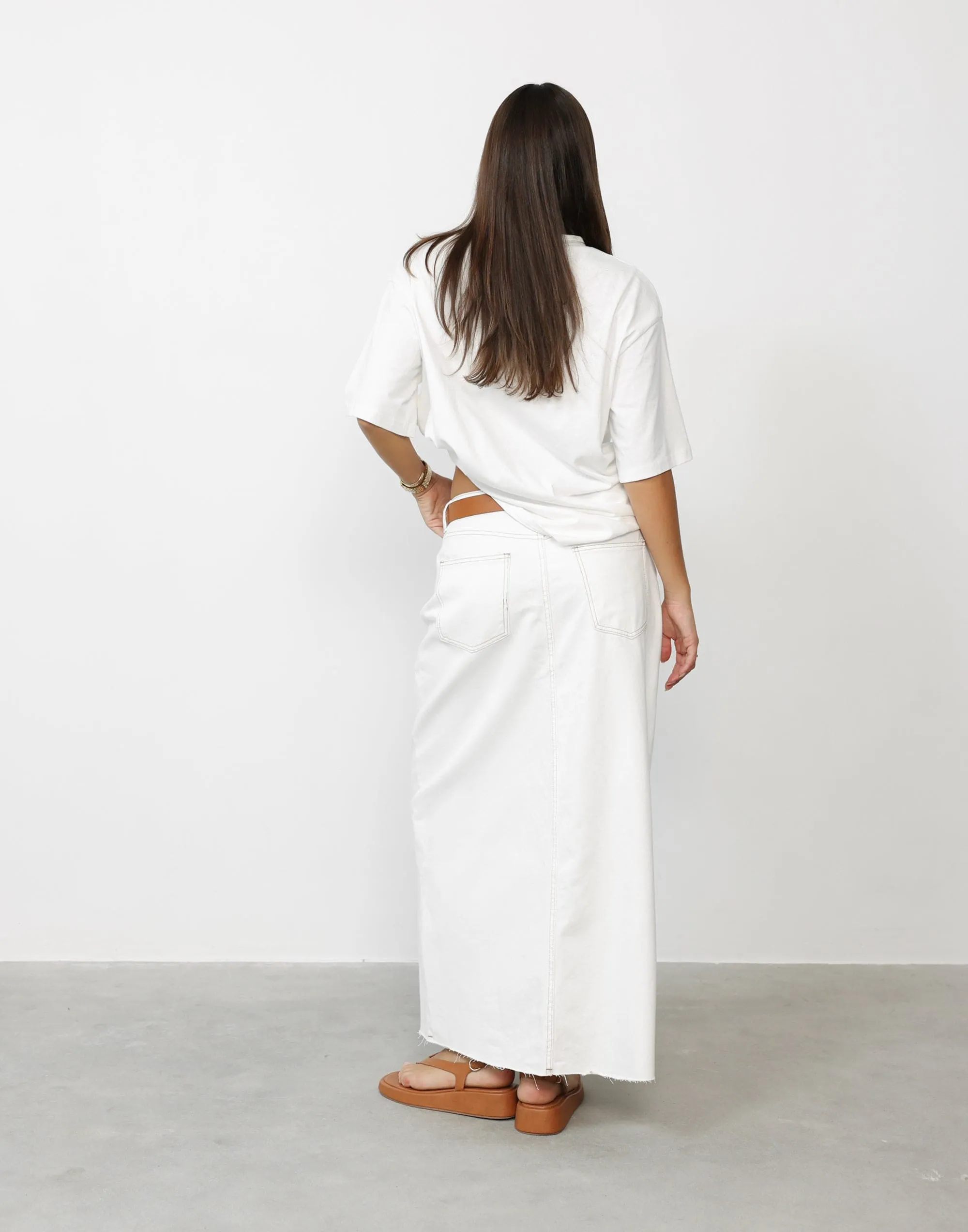 Drew Denim Midi Skirt Off White