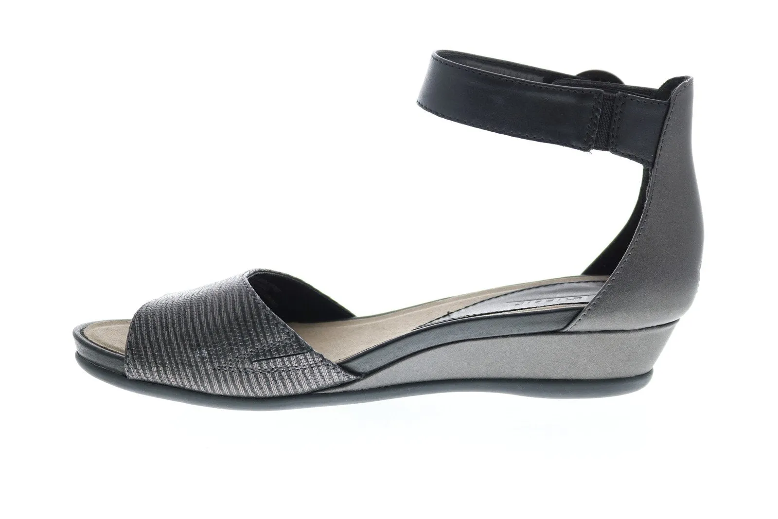 Earth Hera Textured Womens Gray Leather Strap Flats Shoes