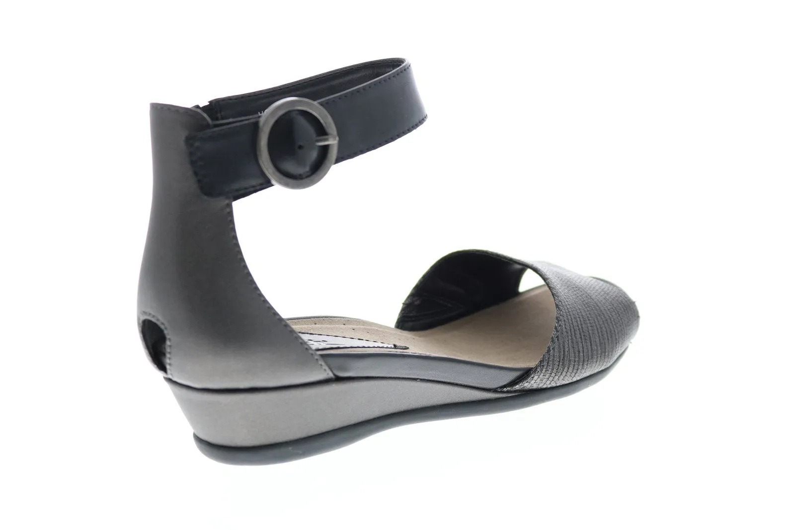 Earth Hera Textured Womens Gray Leather Strap Flats Shoes