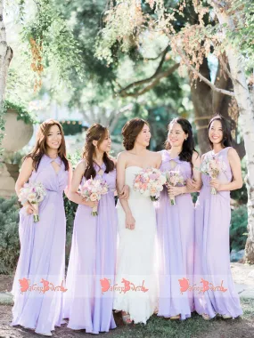 Chiffon Lilac Bridesmaid Dress with Unique Neckline, Sleeveless