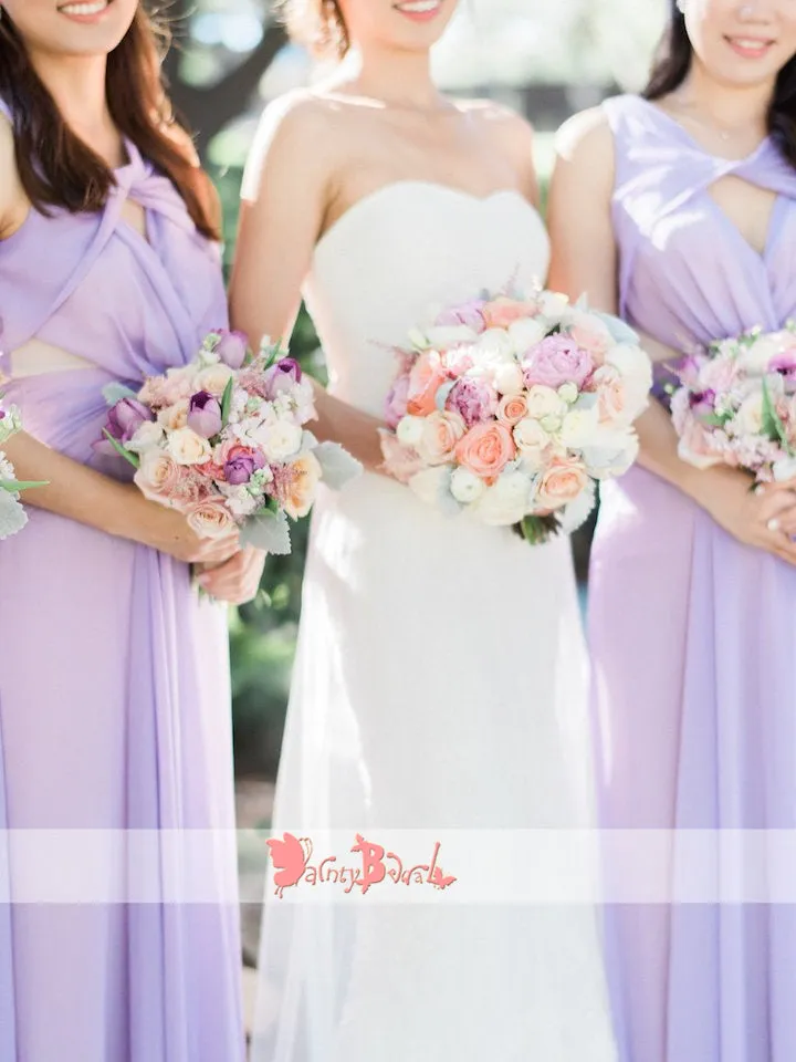 Chiffon Lilac Bridesmaid Dress with Unique Neckline, Sleeveless