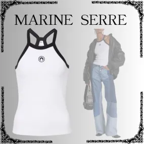 MARINE SERRE Rib Blended Fabrics Halter Neck Plain Cotton Logo