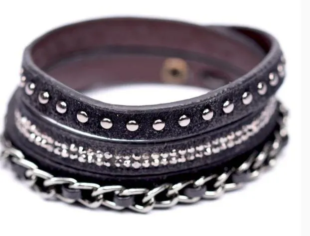 Fabucci black chain & stud wrap bracelet