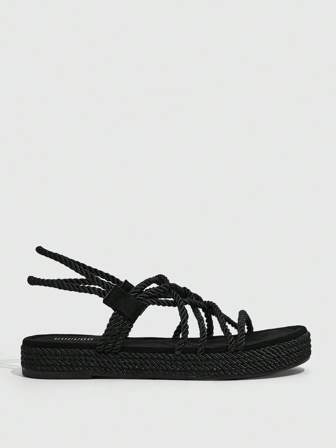 Black Fabric Flat Slingback Sandals with Cross Straps for Women