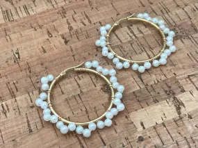 Faux Pearl Wrapped Hoop Earrings