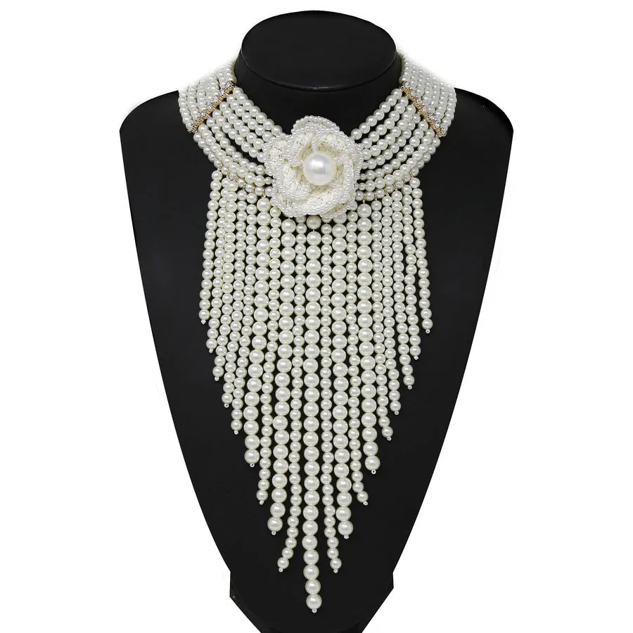 Pearl Fringe Camellia Flower Necklace