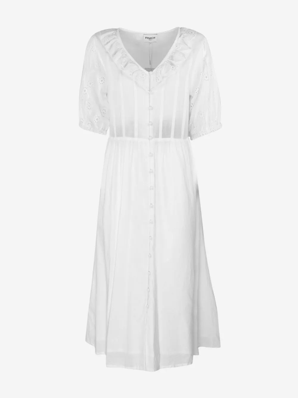 Cotton Sangallo Midi Dress with Covered Buttons