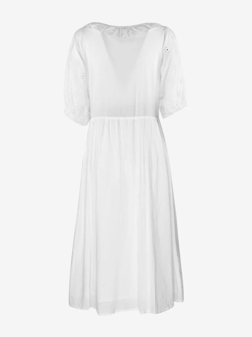 Cotton Sangallo Midi Dress with Covered Buttons