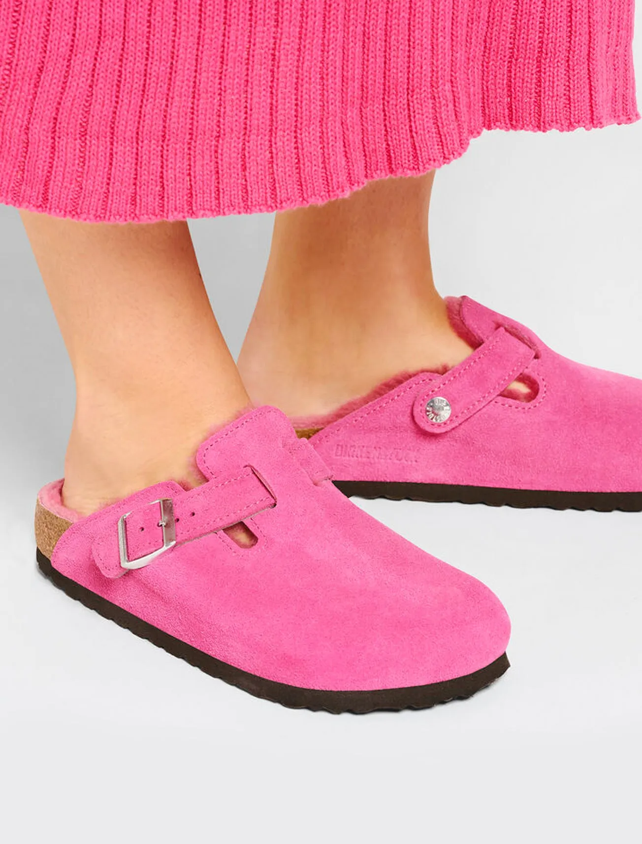 Fuchsia Shearling Clog in Boston style