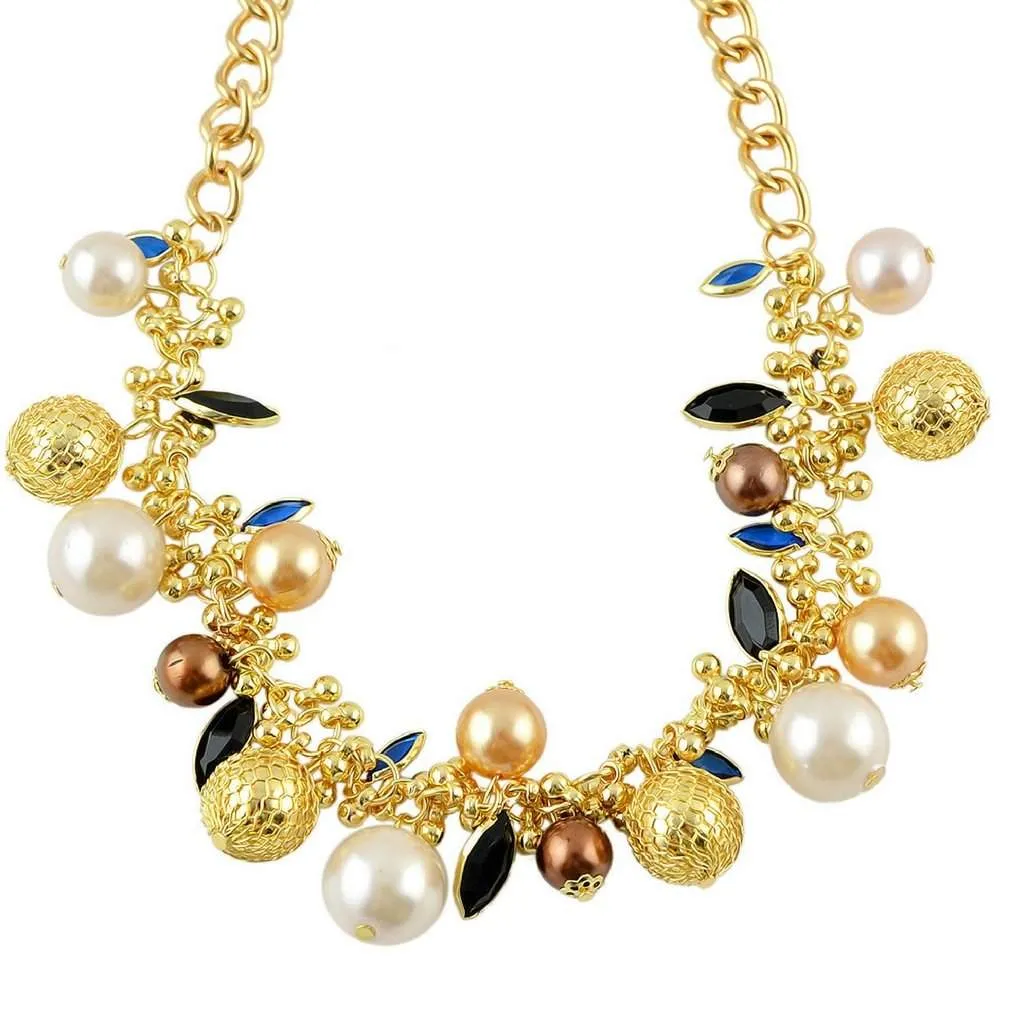 Gold Chain with White, Bronze, and Gold Statement Beaded Necklace