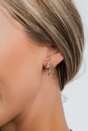 Gold Studded Lightning Bolt Earrings