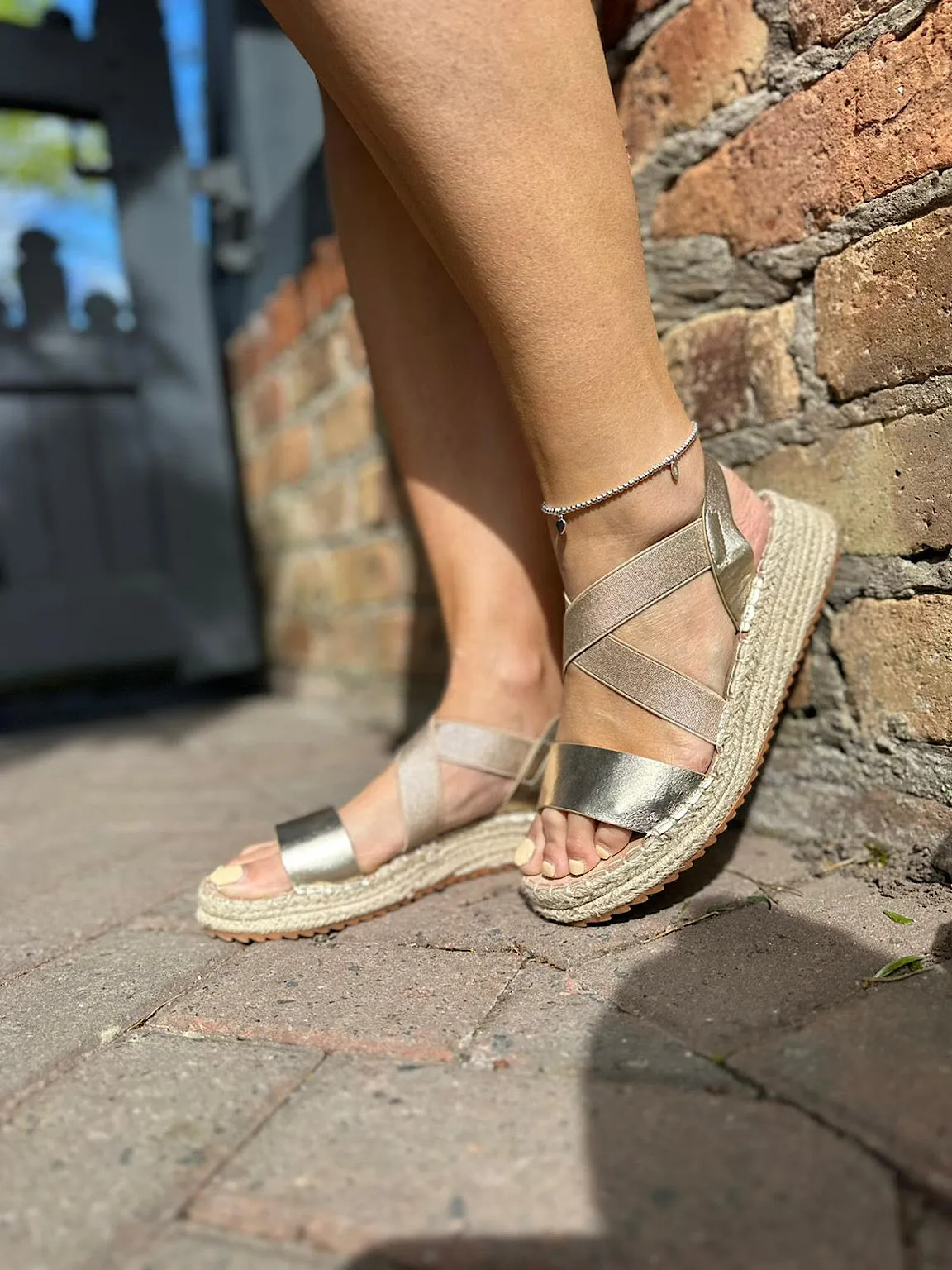 Gold Crossover Strap Sandal