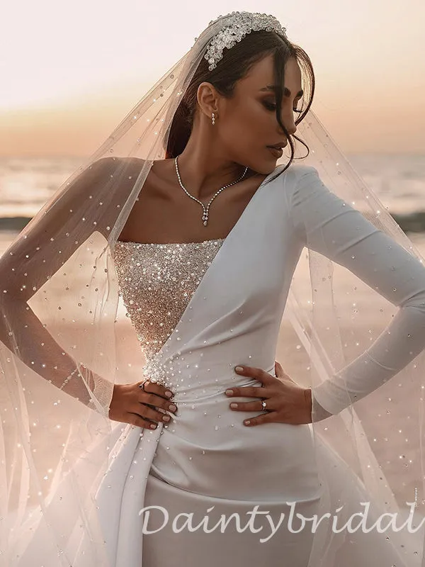 Gorgeous Shining Long Sleeve A-line Wedding Dress