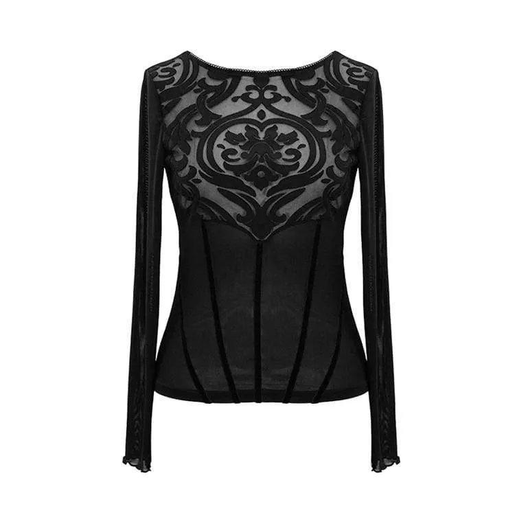 Seductive Mesh Crop Top with Angel Print for Women