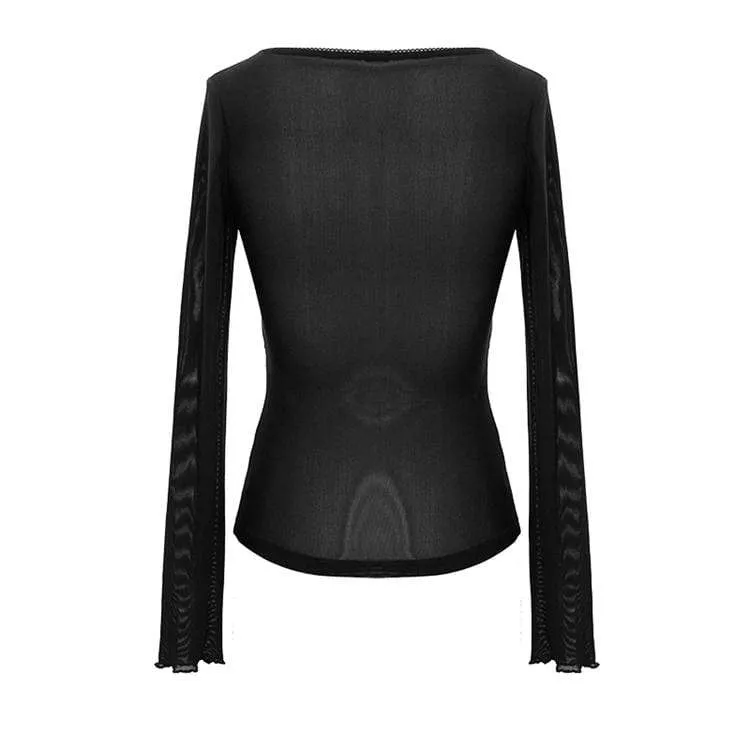 Seductive Mesh Crop Top with Angel Print for Women