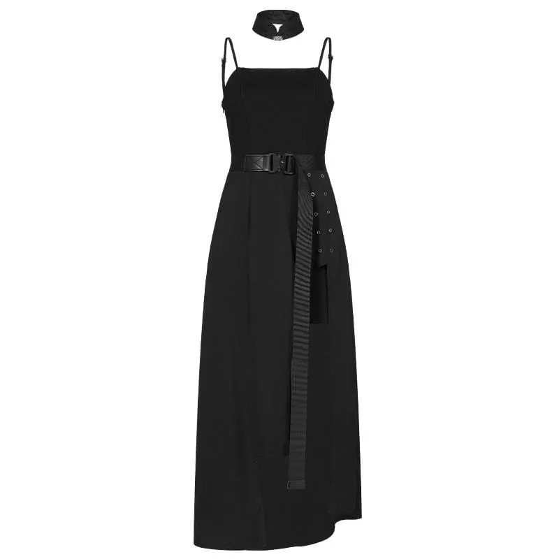 Gothic Slip Dresses for Women with Belt and Choker