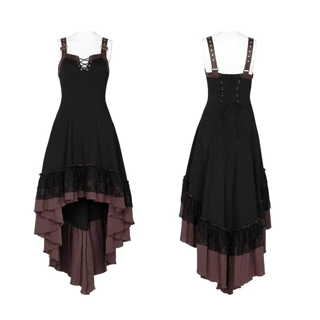 Gothic Strappy Irregular Slip Dresses for Women with Contrast Colors and Bag