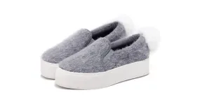 Grey Rabbit Fur Pom Sneakers Flats