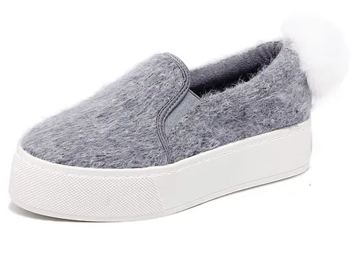 Grey Rabbit Fur Pom Sneakers Flats