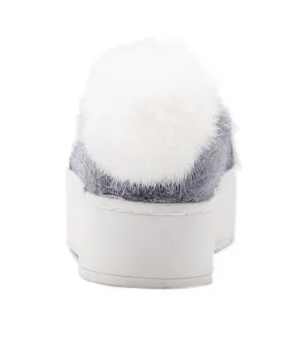 Grey Rabbit Fur Pom Sneakers Flats